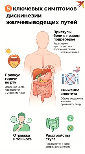 Симптомы дискинезии желчевыводящих путей