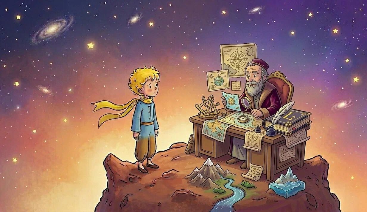 На шестой планете жил Географ, который никогда не видел мир своими глазами, а только записывал рассказы других. Именно он посоветовал принцу посетить Землю.