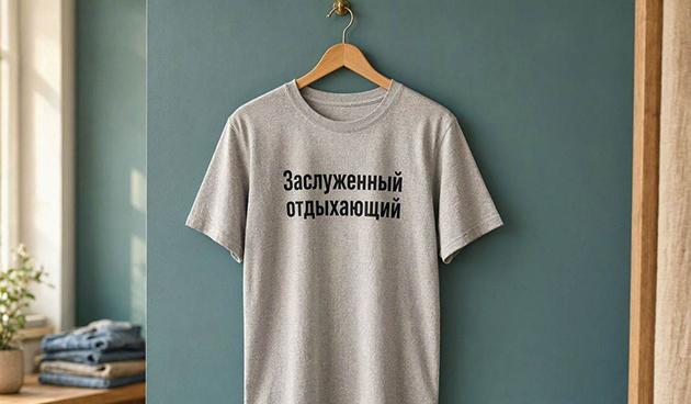 Футболка с шутливым званием «Заслуженный отдыхающий» и нашивками