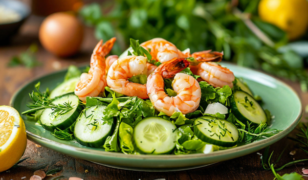 Салат с креветками и огурцом